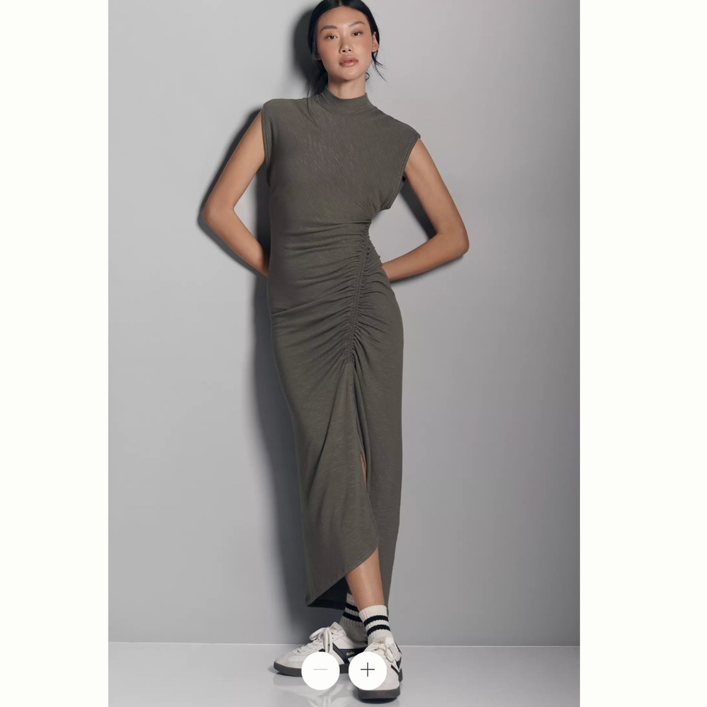 Anthropologie x Daily Practice Mock-Neck Ruched Dress- Size L